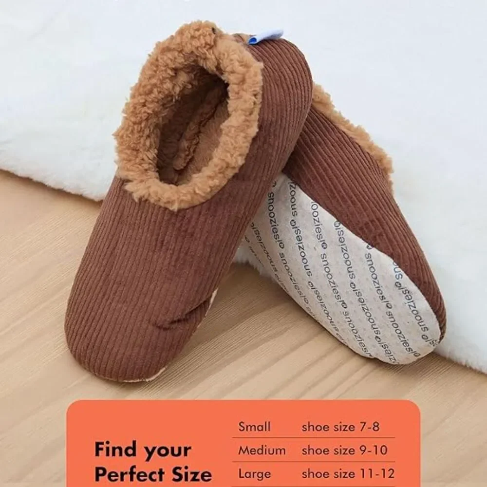 NWT Mens Dark Brown snoozies! Sherpa Fleece-Lined Slippers Socks Non-Skid 11 12